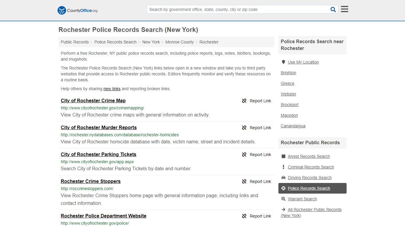 Rochester Police Records Search (New York) - County Office