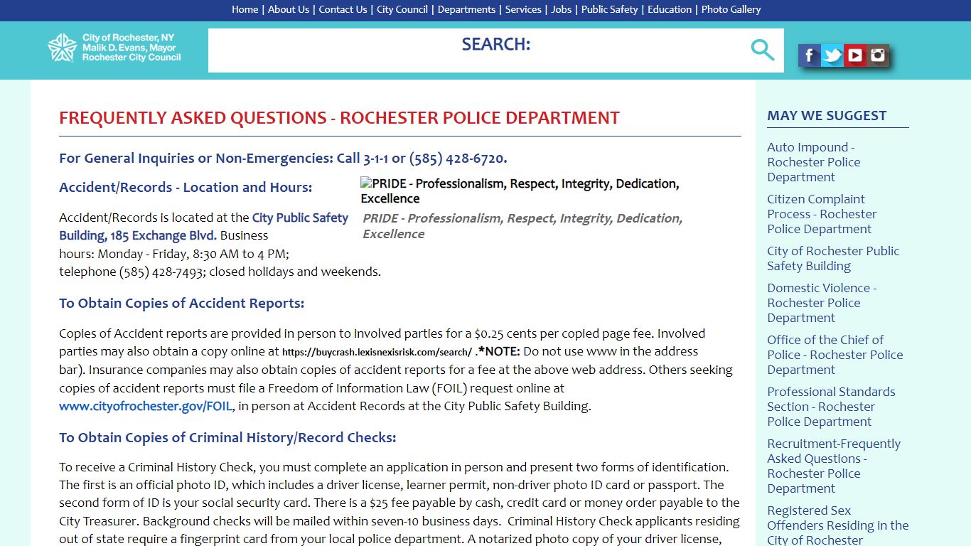 Frequently Asked Questions - Rochester Police Department