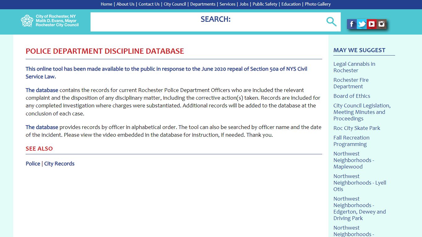 City of Rochester | Police Department Discipline Database