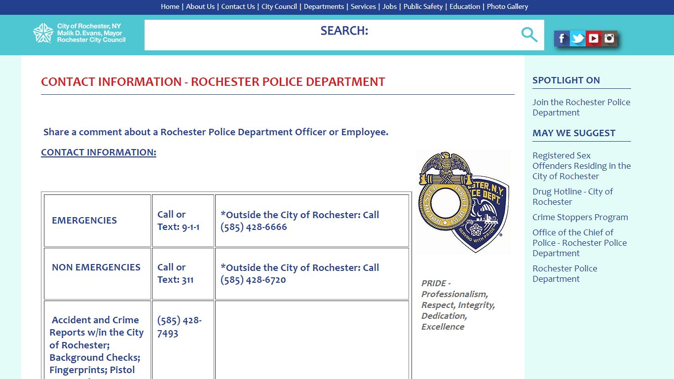 Contact Information - Rochester Police Department